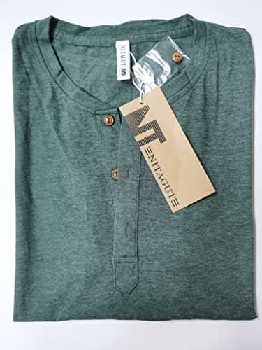 NITAGUT Mens Fashion Casual Front Placket Basic Short Sleeve Henley T-Shirts (L, 00 Green) - Image 4