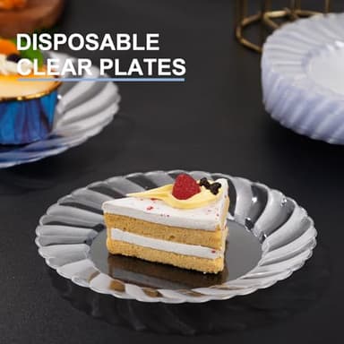 U-QE 100 Pieces Clear Plastic Plates-6 Inch Plastic Dessert Plates Disposable - Washable & Reusable - Premium Hard Clear Plates Fancy Disposable Heavy Duty Plastic Plates for Party,Weddings and Events - Image 4