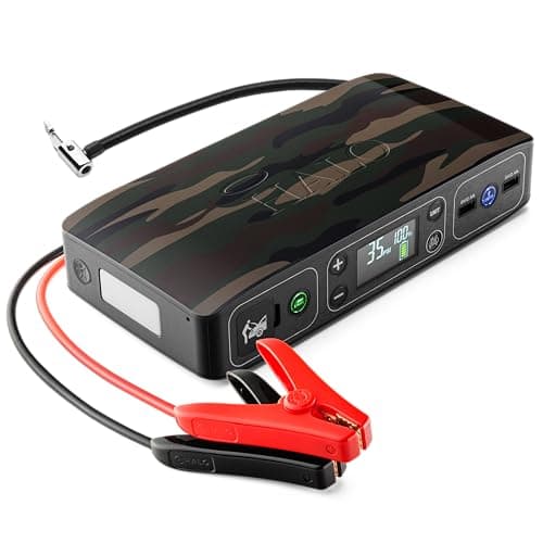 HALO Bolt Air 58830 Portable Car Battery Jump Starter | 100 PSI Air Compressor, 58.8Wh USB Power Bank, Emergency Floodlight & Charger, Jumps Cars SUVs & Trucks, Inflates Tires, TSA Approved — Camo - Image 1