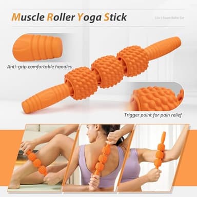 5 in1 Foam Roller Set, Trigger Point Foam Roller, Massage Roller Stick, Massage Ball, Resistance Band for Deep Muscle Massage Pilates Yoga,Fitness Exercise for Whole Body (Pure Orange) - Image 4