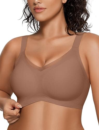 OEAK Womens Wireless Bras V Mesh Comfortable Bralette Supportive Tshirt Bra No Underwire Seamless Push Up Everyday Bras Khaki XL - Image 1