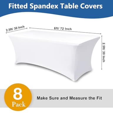 Enjoyidea Table Cover for 6 foot Rectangle Tables-8 Pack White Fitted Stretch Tablecloth-Elastic Spandex 6ft Folding Tablecloths for Party, Vendor Booth Display, Banquet Buffet Event, Craft Trade Show - Image 4