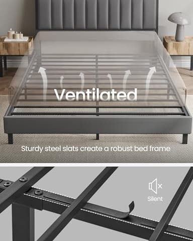 VASAGLE LED Bed Frame Queen Size, Storage Headboard and Charging Station, Queen Bed Frame with 2 AC Outlets, 1 USB Port, 1 Type-C Port, No Box Spring Needed, Dove Gray and Camel Brown URMB841G01 - Image 9
