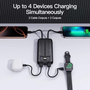2025 2-Pack 12800mAh Portable Charger with Built in Cables, Travel Essential Battery Pack, 4 Outputs 2 Inputs Slim Power Bank with Cord Wires for iPhone 16/15/14, Samsung Galaxy S23/22, Pixel etc - Image 2