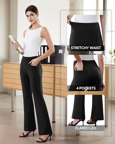 DLOODA Womens Dress Pants Stretchy Work Pants Business Casual Office Trousers Pull On Flare Slacks with 4 Pockets Black - Image 4