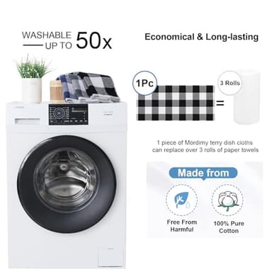 Mordimy 100% Cotton Waffle Weave Kitchen Towels, 13 x 28 Inches, Super Soft and Absorbent Buffalo Check Dish Towels for Drying Dishes, 4-Pack, Black & White - Image 7
