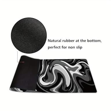 Large Gaming Mouse Pad - Black and White Mouse Pad with Stitched Edges, Extended XL Mousepad with Anti-Slip Rubber Base, Ink Liquid Wave Desk Mat for Keyboard and Mouse(31.5x15.8 inch) - Image 3