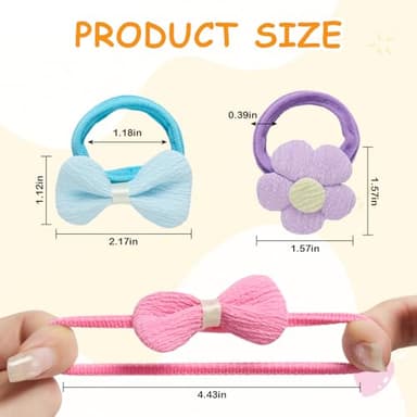 30Pcs Toddler Hair Ties, Baby Hair Ties for Girls, Cute Bow Flower Ponytail Holders, Colorful Seamless Cotton Bands for Litter Girls Kids, Toddler Hair Accessories for Thick Thin Hair - Image 3