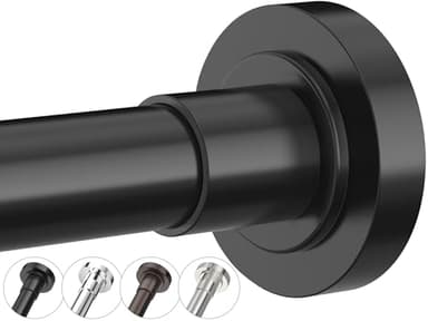 Shower Curtain Rod Adjustable 29-74 Inches, Spring Tension Shower Rod Stainless Steel 1 Inch Diameter Telescoping Curtain Rod for Bathroom, Windows Wardrobe, Non Slip, No Drilling, No Rust, Black - Image 1