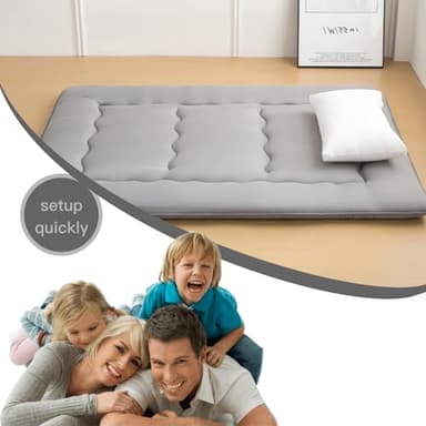 INFINICE Japanese Floor Mattress Futon Mattress, Foldable Roll Up Mattress with Portable Storage Bag, Tatami Mat Sleeping Pad Suitable for Camping, Guest Room, Gray, Queen - Image 7
