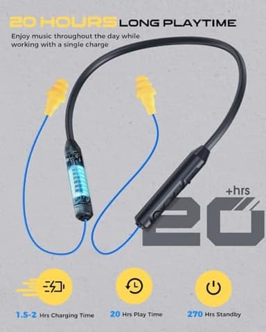 MIPEACE Bluetooth Earplug Headphones, Neckband Wireless Earbuds earplugs-29db Noise Reduction isolating in-Ear earplug Earphones and Controls,IPX6 sweatproof,20+Hour Battery(Blue - Image 4