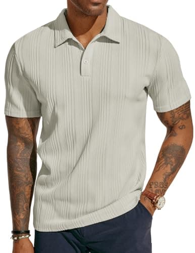 PJ PAUL JONES Mens Short Sleeve Polo Shirts Lightweight Textured Polo Shirts for Summer - Image 1