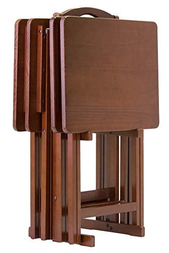 Winsome Alex Snack Table Set with Stand, for Living Room, 26", Walnut, Set of 4 Tables - Image 4