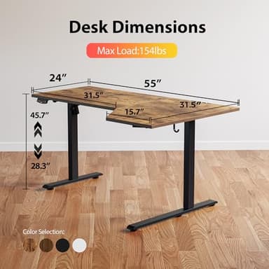 Agilestic Electric Standing Desk, L-Shaped 55 Inches Height Adjustable Desk, Sit and Stand up for Work Office Home, Ergonomic Rising Computer Table for Home Office with Splice Board, Rustic Brown - Image 3
