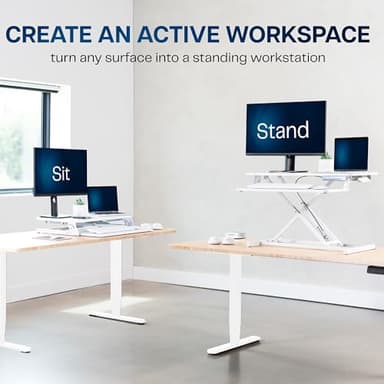 VIVO Desk Converter 32 inch Height Adjustable, MDF Wood Sit to Stand Riser, White, DESK-V000SW - Image 2