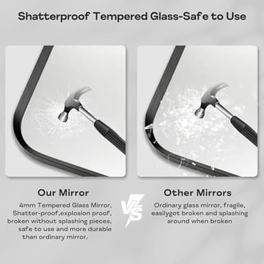 Minuover Wall Mount Mirror for Bathroom, Brushed Black Metal Framed Large Rounded Corner Rectangular Vanity Mirror, Tempered Glass (28" x 60", Black) - Image 5