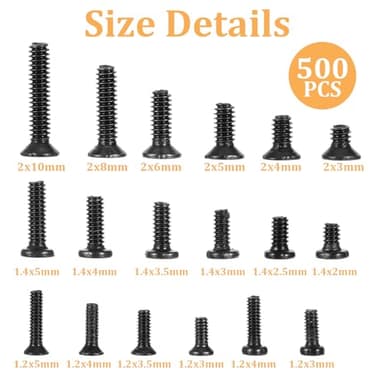 JJUNW 500 Pcs Tiny Micro Repair Screw Kit, Small Replacement Screws with Screwdriver for Repair Spectacles, Watch, Sunglass,Laptop Computer - Image 2