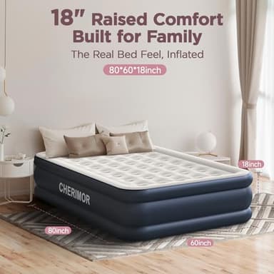 CHERIMOR Queen Air Mattress with Built in Pump, 18" Elevated Height, 48Hr Leak-Tested, Honeycomb Coil Support, 800 lbs Capacity, Fast 3-Min Inflation–Blow Up Mattress for Guest Room & Sleepover - Image 5
