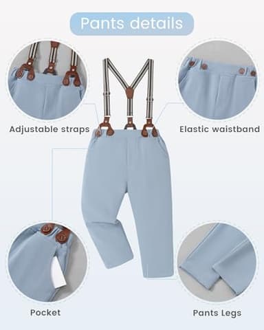 DISAUR Suit for Toddler Boys 4t 5t 4-5t Beige Dress Shirt Sky Blue Suspender Pants Easter Suits for Little Gentle - Image 3