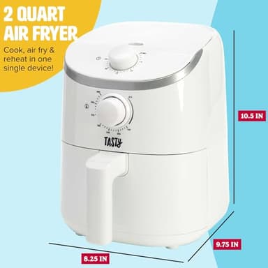 Tasty Personal Air Fryer, Healthier Meals in Minutes, Adjustable Temp Control up to 400°F, Easy-to-Use Design, Nonstick Basket and Tray Made without PFAS, PFOA, PFOS & PTFE, 900 Watts, 2-Quart, White - Image 5