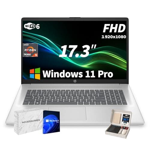 HP 17 Laptop - AMD Ryzen 5 7430U Processor, 17.3inch 250 Nits FHD IPS Display, Webcam, Wifi6, Numeric Pad, Windows 11 Pro Computer PC for Business & Students (64GB RAM, 2TB SSD) - Image 1
