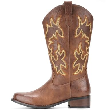 IUV Cowboy Boots For Women Square Toe Cowgirl Boots Mid Calf Western Boots Pull On Fashion Cowboy Boots - Image 3