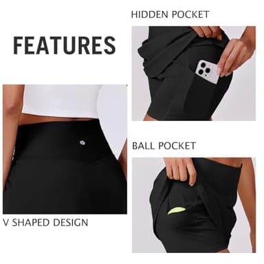 PINSPARK Tennis Skirts for Women V-Waisted Athletic Skort Quick Dry Golf Skirts with 2 Pockets Shorts, Black Small - Image 3