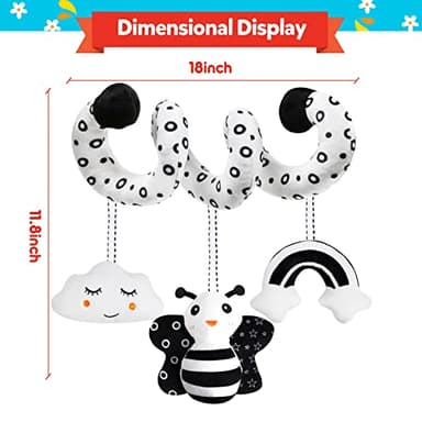 GKDOMS Baby Spiral Hanging Stroller and Car Seat Toys Black and White High Contrast Sensory Toy Newborn Plush Activity Toys Party Favors Quality Gifts for Baby Shower -BEE - Image 7