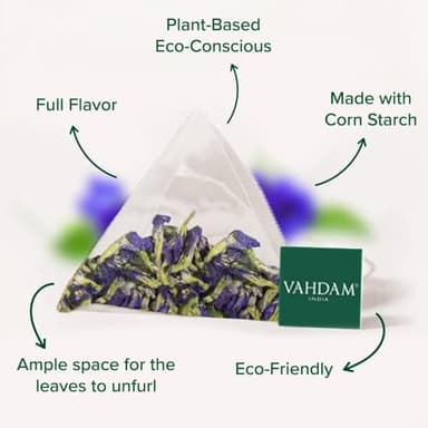 VAHDAM, Butterfly Pea Flower (15 Pyramid Bags) Vegan, Non-GMO | Delicate & Earthy | Direct From Source – Plant-Based Biodegradable | Brew Iced Tea, Cooking, Mocktails & Cocktails - Image 3
