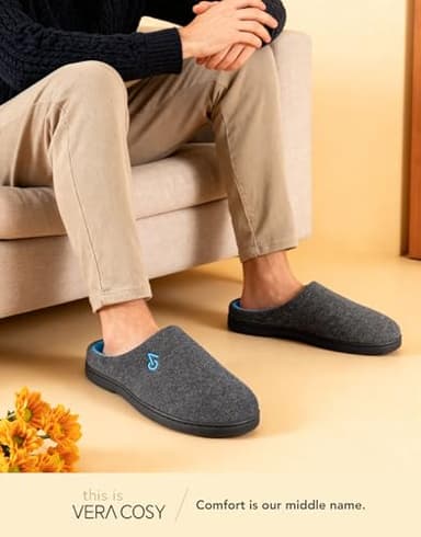 VeraCosy Men's Two-Tone Memory Foam House Slippers Indoor Outdoor Durable Rubber Sole (Dark Gray/Blue, 11-12 US) - Image 2