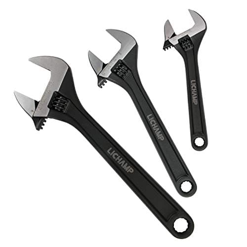 Lichamp 3-Piece CR-V Adjustable Wrenchs Set, Industrial Grade Drop Forged Chrome Vanadium Steel Black Oxide Finish Wide Jaw, 6, 8, 10 Inch - Image 1