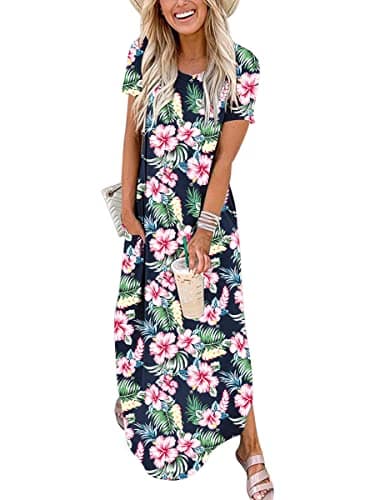 ANRABESS Womens Summer Maxi Dress Short Sleeve Casual Loose Long T Shirt Dresses Split Vacation Beach Sundress Travel Outfits Floral Print X-Large - Image 1