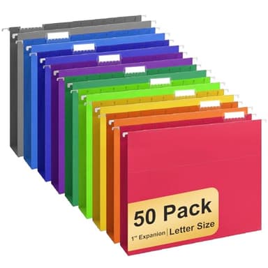 Hanging File Folders, 50 Pack Letter Size Hanging File folders with 1/5-cut Tabs, Stay Organized for Your Home and Office Bulk File, Documents and Paper, 10 Colors - Image 1