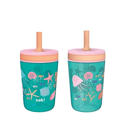 Zak Designs Kelso 15 oz Tumbler Set, (Shells) Leak-Proof Screw-On Lid with Straw Made of Durable Plastic and Silicone, Perfect Cup Bundle for Kids (2pc Set) - Image 1