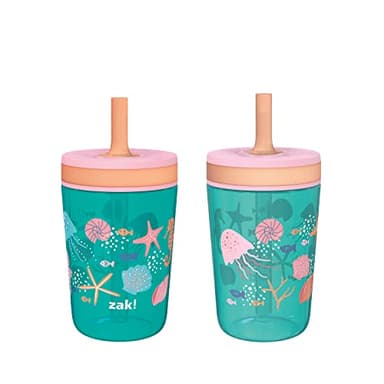 Zak Designs Kelso 15 oz Tumbler Set, (Shells) Leak-Proof Screw-On Lid with Straw Made of Durable Plastic and Silicone, Perfect Cup Bundle for Kids (2pc Set) - Image 1