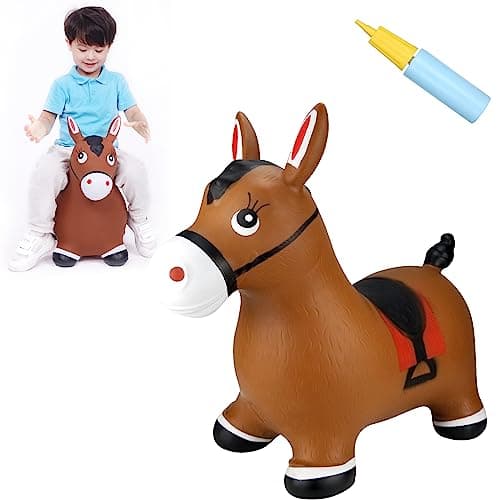 INPANY Bouncy Horse Hopper Toys, Toddlers Bouncing Farm Animals, Inflatable Jumping Hopping Horse, Ride on Rubber Bouncer for Kids, Outdoor Indoor Cool Birthday Gifts for 2 3 4 Year Old Girl Boy - Image 1