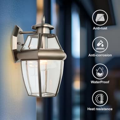 Outdoor Wall Lantern, 12 Inch Exterior Light Fixture, Waterproof Porch Lights with Glass Shades, Wall Mounted Outside Lighting for Farmhouse Patio Doorway Garage (E26 Base Max 40W) - Image 3