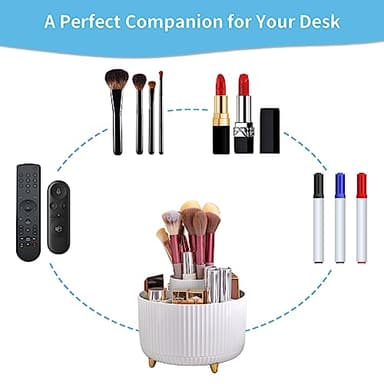 Marbrasse Desk Organizer, 360-Degree Rotating Pen Holder, Desk Organizers and Accessories with 5 Compartments Pencil Holder, Art Supply Storage Box Caddy for Office, Home（White） - Image 6