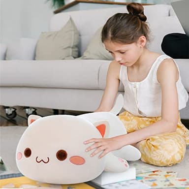 FUYU Cat Stuffed Animals, Soft Cat Plush Pillow Kawaii Kitten Stuffed Animal Toy Gifts for Kids Boys Girls Room Decor (White Round Eyes,15in/37cm) - Image 3