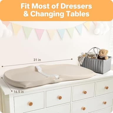Baby Changing Pad Wipeable & Waterproof, Soft & Non-Slip Adjustable Safety Belt, Changing Table and Dresser, Use for Changing Diaper Clothes Massage Apply Moisturizer, Oat Cat Conpect Design - Image 4