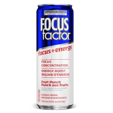 Focus Factor Energy Drink - 12 x 355ml Cans (Fruit Punch Flavour) - with Focus + Energy - Lightly Carbonated, Sugar Free, Low Calorie with Vitamin B6 & Vitamin B12 - Image 2