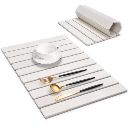 Large Stone Dish Drying Mats for Kitchen Counter, 24"(L)×16"(W), Fast Drying Collapsible Dish Drying Mat, Eco-Friendly Absorbent Diatomaceous Earth Mats for Dishes Bottles Cups, Match Any Countertop - Image 1