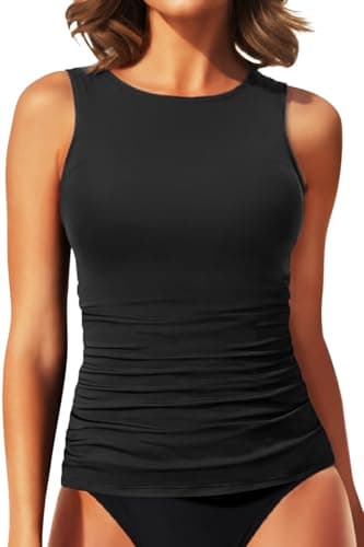 Daci Black Tankini Tops for Women High Neck Swim Top Tummy Control Bathing Suit Top Modest Swim Tank Top No Bottom L - Image 1