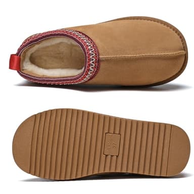 Meik Mangni Women's Slippers Genuine Suede Platform Mini Boots Mens Faux Fur Warm Lining Winter Mules Cozy Warm House Shoes Indoor and Outdoor,Khaki 8.5 US - Image 5