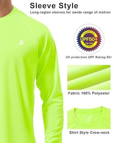 Roadbox Mens UPF 50+ Long Sleeve SPF Diving Rash Guard UV Sun Protection Shirts for Outdoor Fishing Hiking Swimming Running Neon Green - Image 4