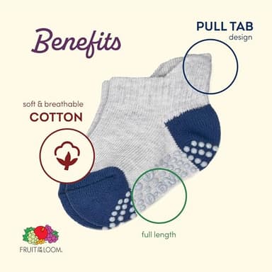Fruit of the Loom Cotton Grip Socks for Baby and Toddler - Cool Blue (2-4 Years) - Image 2