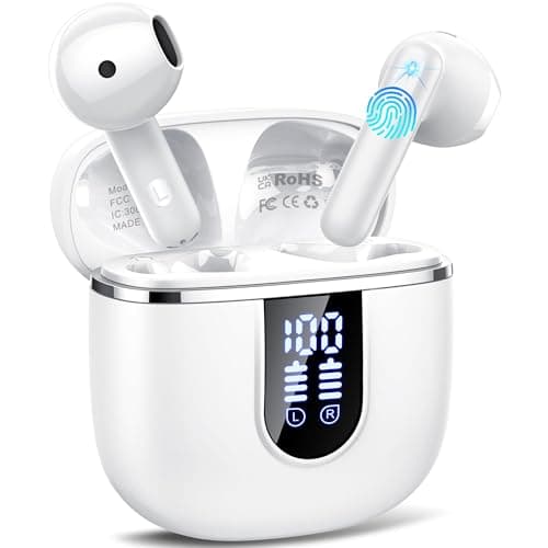 Wireless Earbuds, 2025 Bluetooth 5.4 Headphones in Ear Buds, 40H HiFi Stereo Bluetooth Earbuds with 4 ENC Noise Cancelling Mics, IP7 Waterproof Ultralight Earphones with Dual LED Display USB C, Milky - Image 1