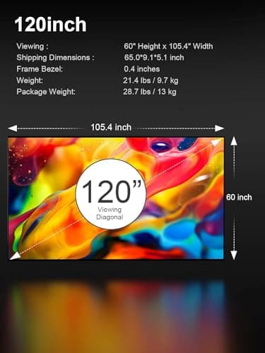 AWOL VISION 120" Fixed Frame Projector Screen, 1.3 dB Peak Gain, The Perfect Combo with LTV-2500, 80% Picture Quality Improved, 4K / 8K Ultra HD, Active 3D Wall Mount Projector Screen, MW-120 - Image 6