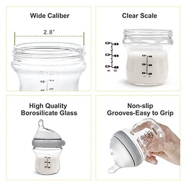 haakaa Gen.3 Natural Glass Baby Bottle Set 4.2oz & 6oz - Wide Neck Anti-Colic Slow Varibale Flow Nipple, 0M+ 3M+ 6M+ Breastfed Babies - Image 7