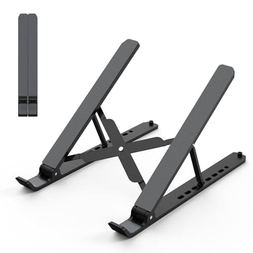 Tonmom Laptop Stand for Desk, Adjustable Laptop Riser ABS+Silicone Foldable Portable Notebook Holder, Ventilated Cooling Notebook Mount Computer Stand for 10-15.6” Laptops,Tablets-Black - Image 1